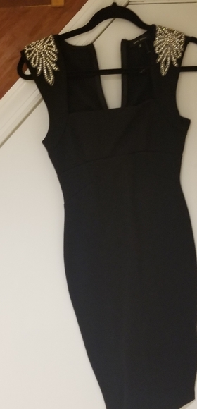 Black Midi Dress with Shoulder Details - Picture 1 of 5